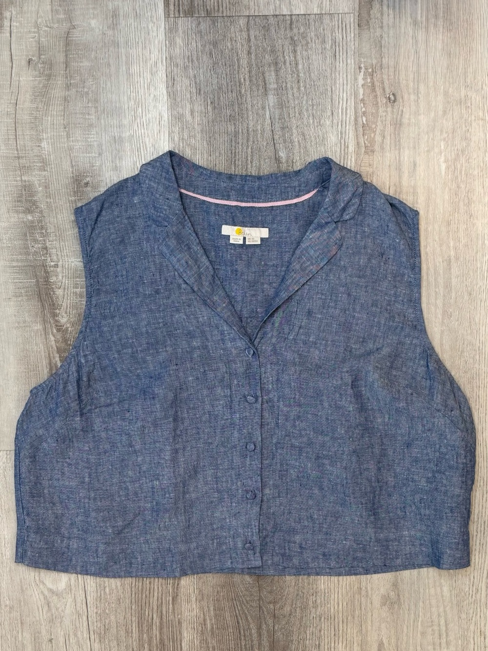 Boden Blue Chambray Linen Sleeveless Cropped Button-Down Shirt Size 20/22